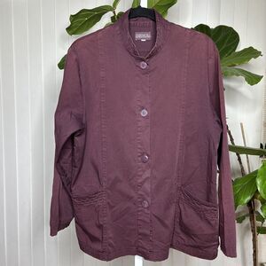 Iridium Jacket Shirt Button Up Minimalist Top Burgundy Pockets Size S